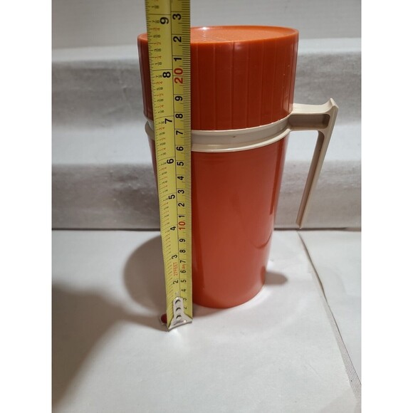 Vintage 3pc Orange Thermos Pint Size Handled Model #7202 King Seeley Hot Cold - Picture 7 of 10